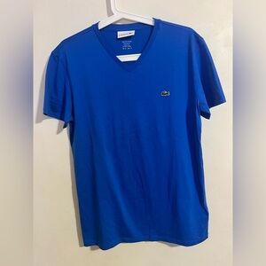 Lacoste Men's V-Neck Tee in Royal Blue with Crocodile Logo